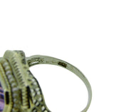 14k White Gold Filigree Amethyst Seed Pearl Ring with Applied Flowers (#J4697)