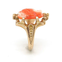 10k Yellow Gold Victorian Genuine Natural Coral Cameo Ring Size 6.5 (#J6299)