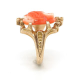10k Yellow Gold Victorian Genuine Natural Coral Cameo Ring Size 6.5 (#J6299)