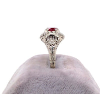 14k White Gold Art Deco .74ct Genuine Natural Ruby Filigree Ring (#J5619)