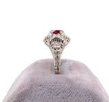 14k White Gold Art Deco .74ct Genuine Natural Ruby Filigree Ring (#J5619)