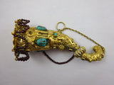 Asian Silver Gilt Tussie Mussie Posey Posy Holder w/ Garnets Turquoise (#J1244)