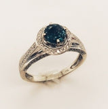 1.03 Carat Teal Genuine Natural Sapphire and Diamond Ring 14k Gold (#J5220)