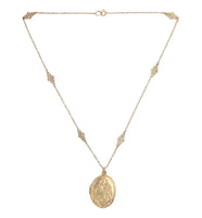 14k Yellow Gold Oval Locket w/Engraved Design on Fancy Cast Link Chain (#J7182)