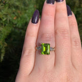 10k Gold Vintage 3.48 Carat Emerald Cut Genuine Natural Peridot Ring (#J6552)