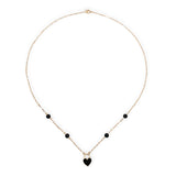 14k Gold Necklace w/ Black Enamel Heart Shape Lock Pendant Onyx Beads (#J7572)