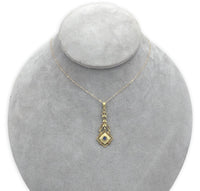 10k Yellow Gold Victorian Enameled Lavaliere Pendant with 14k Gold Chain #J7099