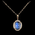 14k Yellow Gold 1.84 Carat Blue Flash Genuine Moonstone Diamond Pendant (#J7334)