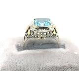 10k Tri-Color Gold 3.28ct Genuine Natural Aquamarine Filigree Ring (#J5336)