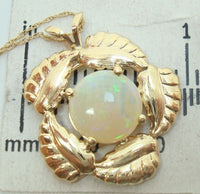14k Yellow Gold Genuine Natural Opal Leaf Pendant Jewelry (#J2753)