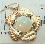 14k Yellow Gold Genuine Natural Opal Leaf Pendant Jewelry (#J2753)