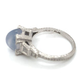 Platinum Hand Engraved Star Genuine Natural Sapphire and Diamond Ring (#J6306)