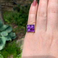 14k Yellow Gold Men's Modern Genuine Natural Amethyst Ring Size 7 (#J7304)