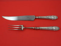 French Sterling Silver Steak Carving Set 2pc HH WS Basket of Flowers Bow Motif