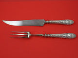 French Sterling Silver Steak Carving Set 2pc HH WS Basket of Flowers Bow Motif