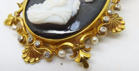 14k Yellow Gold High Relief Black and White Cameo Pin Pendant Jewelry (#J3418)