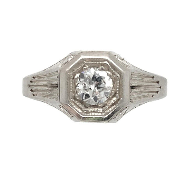 14k Gold Art Deco 1/4ct Genuine Natural Diamond Ring Size 7 Hand Engraved #J6899