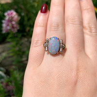 14k Rose Gold Retro Genuine Natural Black Opal Ring Handwrought Size 7 (#J6932)