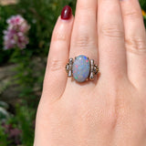 14k Rose Gold Retro Genuine Natural Black Opal Ring Handwrought Size 7 (#J6932)