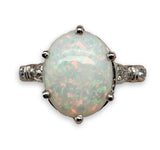 Platinum 2.80 Carat Genuine Natural Australian Opal Ring Size 7.75 (#J6990)
