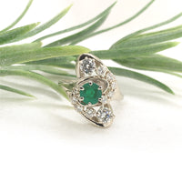 14k White Gold .65ct Genuine Natural Emerald and Diamond Cocktail Ring (#J7164)