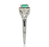 18k Gold Art Deco Filigree .70ct Genuine Natural Emerald Diamond Ring (#J6807)