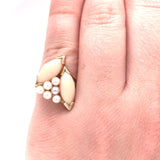 14k Yellow Gold Coral Ring with Akoya Pearls Size 5.5 Jewelry (#J5974)