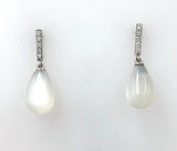 Platinum Genuine Moonstone Briolette Drop Earrings with Diamond Accents (#J7539)