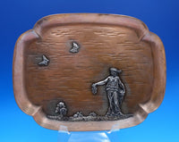 Mixed Metals by Gorham Copper Tray Applied Silver Woman Flowers Butterfly #7859