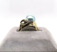 14k Yellow Gold Blue Akoya Pearl and Diamond Ring (#J5417)