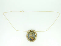 14k Yellow Gold Pendant with Hand Painted Portrait and Pearls (#J1896)