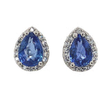 Platinum 1.80cttw Blue Genuine Sapphire Stud Earrings w/Diamond Halo (#J6719)