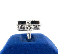 14k White Gold Filigree Genuine Natural Black Onyx and Diamond Ring (#J5573)