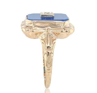 10k Yellow Gold Genuine Natural Blue Onyx and Diamond Ring Size 5.75 (#J6600)