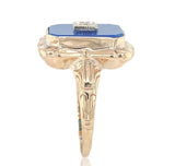10k Yellow Gold Genuine Natural Blue Onyx and Diamond Ring Size 5.75 (#J6600)
