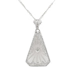 14k Gold Filigree Genuine Natural Rock Crystal Diamond Pendant Orig Chain #J6880
