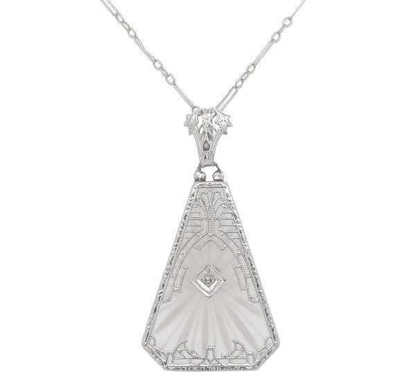 14k Gold Filigree Genuine Natural Rock Crystal Diamond Pendant Orig Chain #J6880