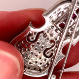 18k White Gold Genuine Natural Diamond and Ruby Violin Viola Brooch Pin (#J4846)