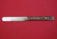 Japanese Sterling Silver Tea Knife samurai w/ gold flames bronze handle 7 3/4"