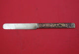 Japanese Sterling Silver Tea Knife samurai w/ gold flames bronze handle 7 3/4"