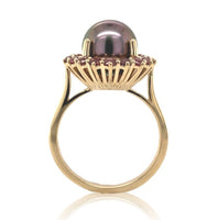 14k White Gold 9.5mm Black Tahitian Pearl and Raspberry Sapphire Ring (#J7019)