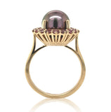 14k White Gold 9.5mm Black Tahitian Pearl and Raspberry Sapphire Ring (#J7019)