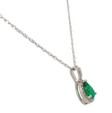 Platinum .46ct Pear Shape Genuine Natural Emerald Diamond Halo Pendant (#J7388)