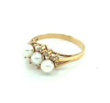 14k Cultured Saltwater Pearls and Diamond Ring (#J4930)