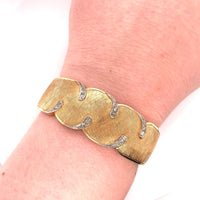 14k Gold and Genuine Natural Diamond Hinged Italian Cuff Bracelet (#J5734)
