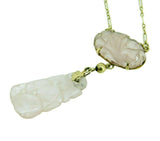 14k Yellow Gold Carved Genuine Natural Rose Quartz Necklace (#J4681)