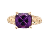 14k Yellow Gold 1.90 Carat Cushion Cut Genuine Natural Amethyst Ring (#J7414)