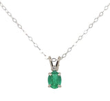 14k White Gold .33ct Oval Genuine Natural Emerald and Diamond Pendant (#J7390)