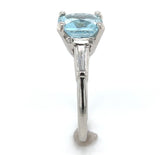 Platinum 2.51 Carat Cushion Cut Aquamarine Ring with Diamond Baguettes (#J6545)