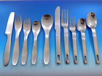 Designer Mixed Stainless Steel Flatware Set #2 Service 62 Pieces Modern Unused
